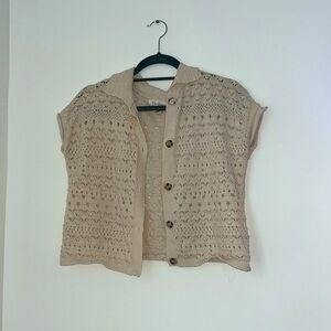 Cream Colored Crotchet Short Sleeve Button Up